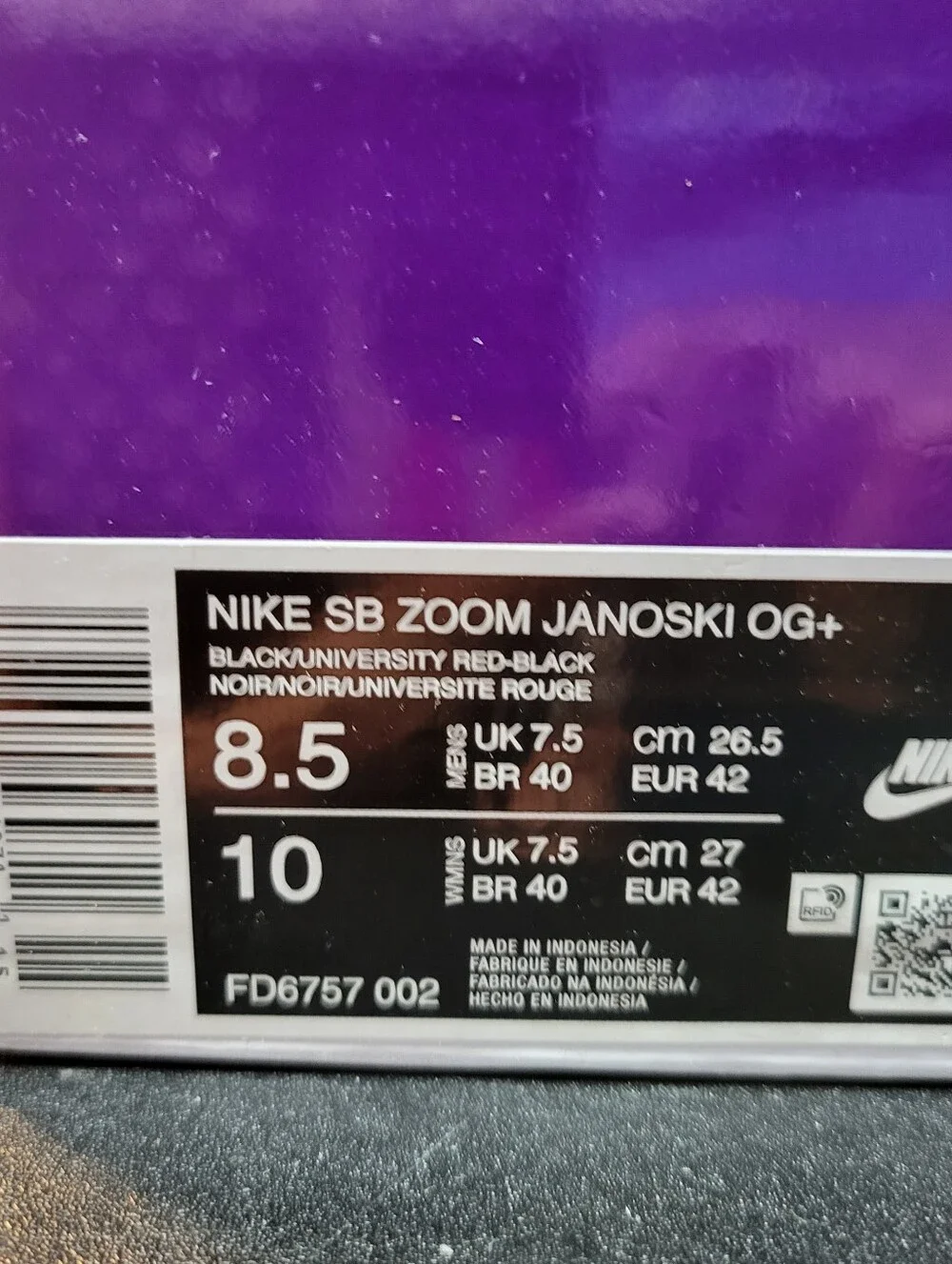 *NEW* Nike SB Zoom Stefan Janoski OG+ Black Red Shoes Size Men's 8.5 Women's 10